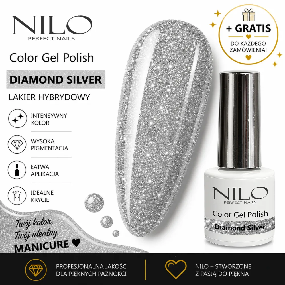 Lakier Hybrydowy Diamond Silver – NILO no.122